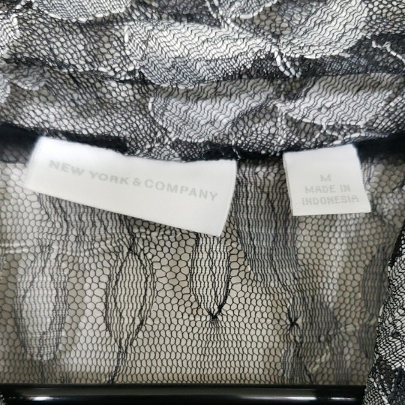 New York & Company Black and Gray Wrap Blouse with Notched Collar - Picture 2 of 6